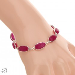Oval bracelet, sterling silver with gemstones - Ruby