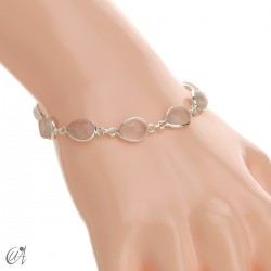 Pulsera de plata y piedras talla lágrima - Cuarzo Rosa
