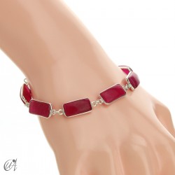 Silver bracelet with rectangular gems - Ruby