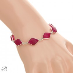 Rhombus, silver and stones bracelet - Ruby
