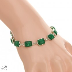 Silver bracelet with stones, rectangles - Green sapphire