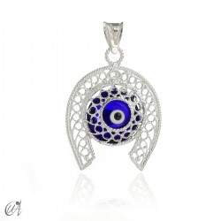 Horseshoe in silver with Evil Eye - Dark blue