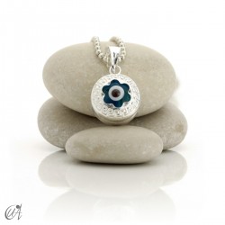 Turkish evil eye wrapped in sterling silver, pendant - Flower