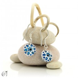 Turkish evil eye in sterling silver, lattice model earrings