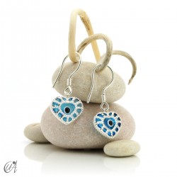 Pendientes modelo corazón con ojo turco, plata 925