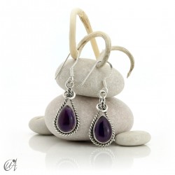Linked drop earrings in silver and stones - Amethyst