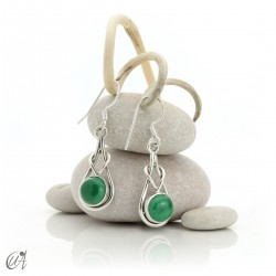 Elo model earrings, silver and gems - Malachite