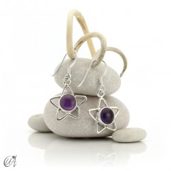 Silver earrings with stones, star format - Amethyst