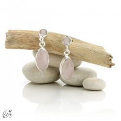 Pendientes en plata 925 y piedras, modelo marquesa clásico - Cuarzo Rosa