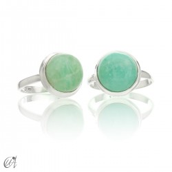 Amazonite in sterling silver, classic round ring - 17