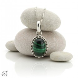 Kanda pendant, gems in sterling silver - Malachite