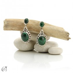 Kanda earrings, stones and sterling silver - Malachite