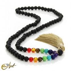 Collar de los Ckakras y piedra volcánica 8 mm - Paja