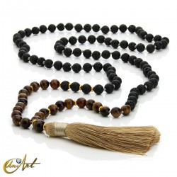Japa mala made of tiger eye or amazonite with volcanic stone, knotted - Tiger Eye