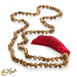 Japa Mala anudado de Jaspe, cuentas 6 mm - Jaspe Paisina, Cuenta 8 mm