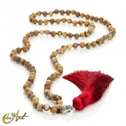 Japa Mala anudado de Jaspe, cuentas 6 mm - Jaspe Paisina, Buda