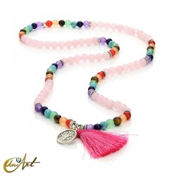 Japa Mala de los chakras (pulsera) con piedras naturales - Cuarzo Rosa