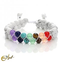 Pulsera doble de minerales y los colores de los Chakras - Howlita