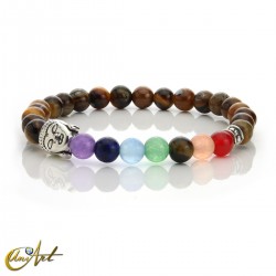 Buddha bracelet with the colors of the chakras - Tiger Eye