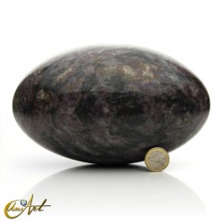 Shiva-lingam of lepidolite with tourmaline