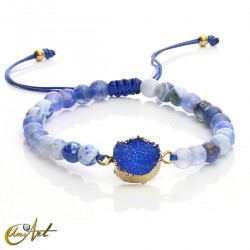 Agate bracelet with druzy – 6mm adjustable - Dark blue