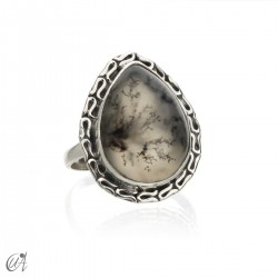 Natural gemstone ring in sterling silver, Juno's tear - 12, Dendrite opal