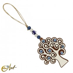 Adorno de madera para colgar con ojo turco - Árbol