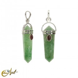 Doubly terminated point pendant with garnet - Green Aventurine