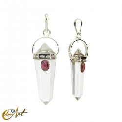 Doubly terminated point pendant with garnet - Crystal Quartz