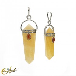 Doubly terminated point pendant with garnet - Golden Quartz