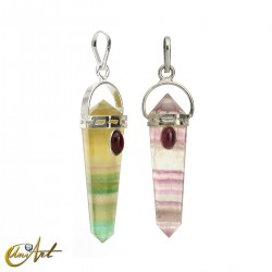 Doubly terminated point pendant with garnet - Fluorite
