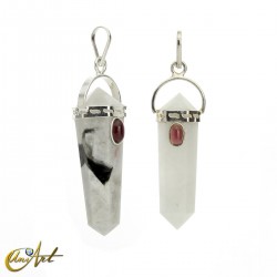 Doubly terminated point pendant with garnet - Moonstone