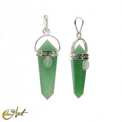 Doubly terminated point pendant with moonstone - Green Aventurine