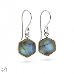 Pendientes de plata y piedra, hexagonal básico - Labradorita