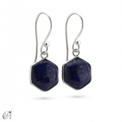 Silver and stone earrings, basic hexagonal - Lapis Lazuli