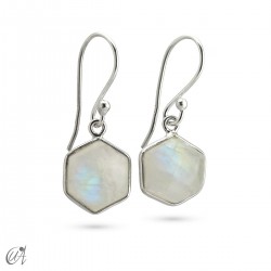 Silver and stone earrings, basic hexagonal - Moonstone