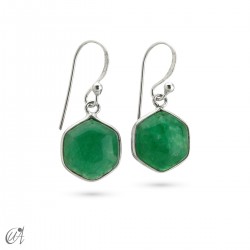 Silver and stone earrings, basic hexagonal - Green sapphire