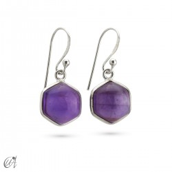 Pendientes de plata y piedra, hexagonal básico - Amatista