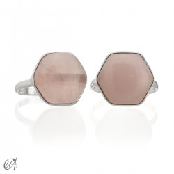 Anillo de plata y piedra, hexagonal básico - Cuarzo Rosa, 12