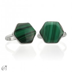 Silver and gemstone ring, basic hexagonal - 12, Malachite