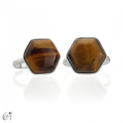 Silver and gemstone ring, basic hexagonal - Tiger Eye, 13