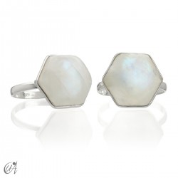 Silver and gemstone ring, basic hexagonal - Moonstone, 12