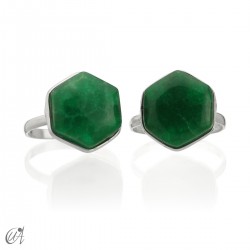 Silver and gemstone ring, basic hexagonal - 12, Green sapphire