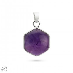 Colgante de plata y piedra, hexagonal básico - Amatista