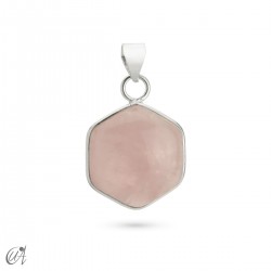 Silver and stone pendant, basic hexagonal - Rose Quartz