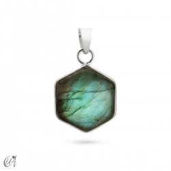 Silver and stone pendant, basic hexagonal - Labradorite