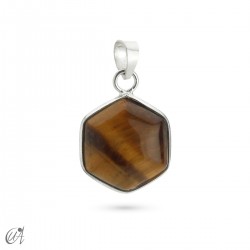 Silver and stone pendant, basic hexagonal - Tiger Eye