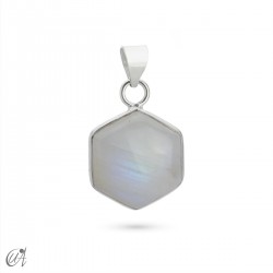 Silver and stone pendant, basic hexagonal - Moonstone