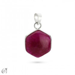 Silver and stone pendant, basic hexagonal - Ruby