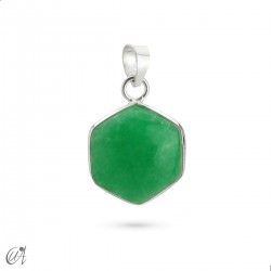 Silver and stone pendant, basic hexagonal - Green sapphire